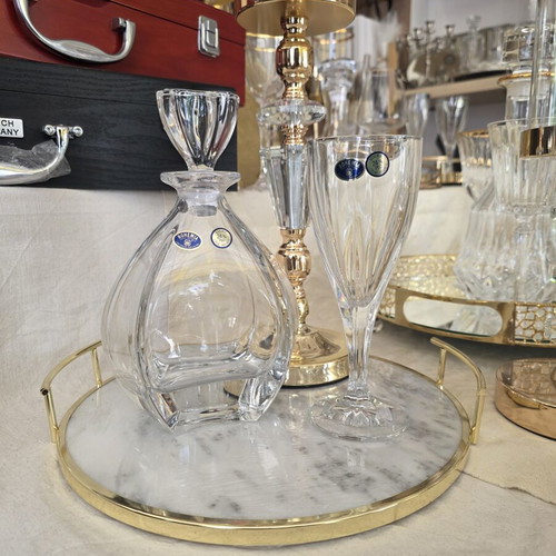 Round tray gold with real marble 30cm diameter, 5cm height