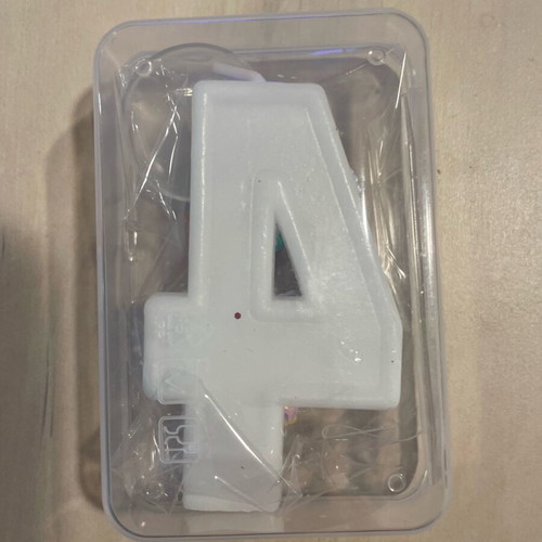 Birthday candle number 4 new, white with sequins