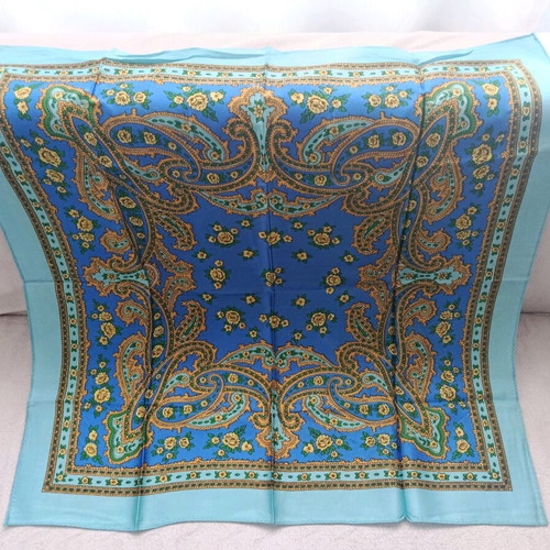 Headscarf vintage like new, blue and orange, size 72x72 cm