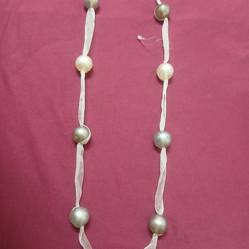 Long necklace new, ecru and silver color, 1.34 cm