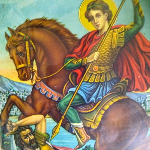 Saint Demetrios Lithograph used with wooden frame