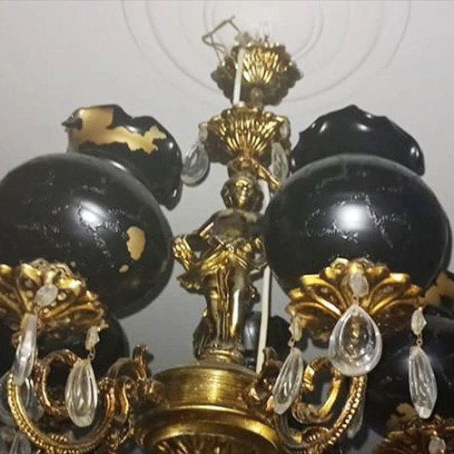 Bronze lamps and chandeliers with angels used, set of 4 pieces