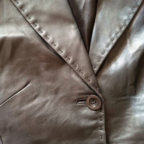 Lapel leather trench coat black like new, size M