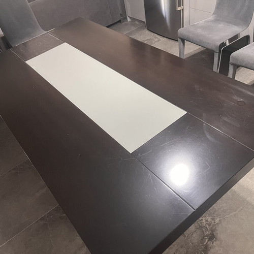 Extendable dining table made of solid wood with glass surface, like new