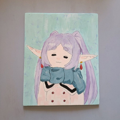 Handmade Frieren chibi painting on wood acrylic new