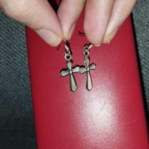 Silver 925 Cross Earrings with Iridescent Enamel