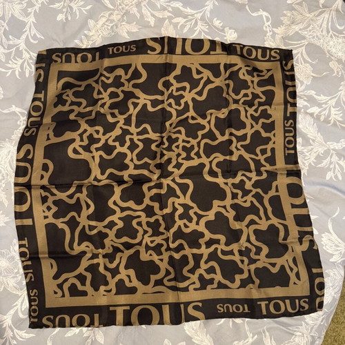 Tous scarf 100% silk like new, black with khaki 50x50cm