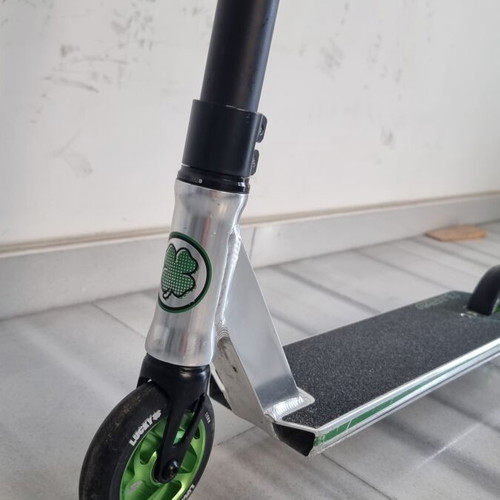 Lucky Crew Pro Stunt Scooter used with chrome deck and green details