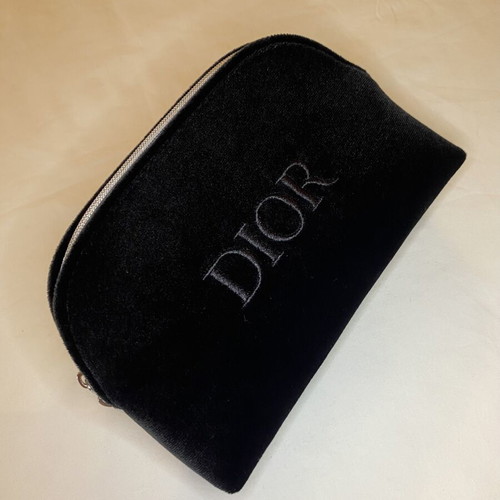 Dior pouch new, black velvet with silver zipper