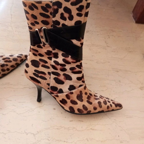 Kalogirou leather ponyskin animal ankle boots used, 7.5 cm heel
