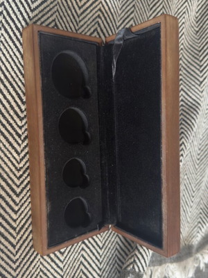 Wooden Royal Mint box used for 4 gold coins