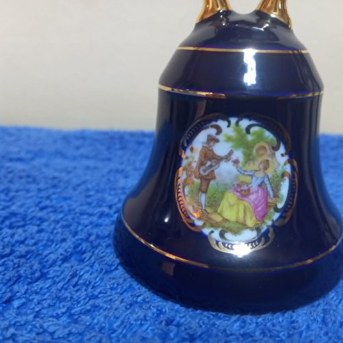 Limoges porcelain bell used with cobalt blue and 22k gold details