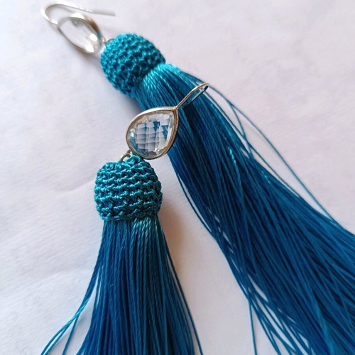 Mazaraki earrings new with blue tassel and crystals