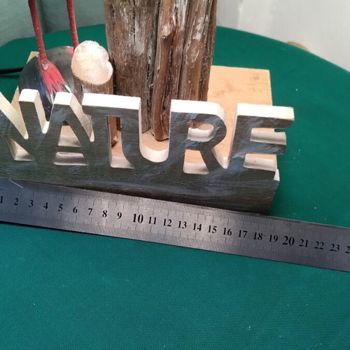 Nature table lamp like new with wooden base and new shade