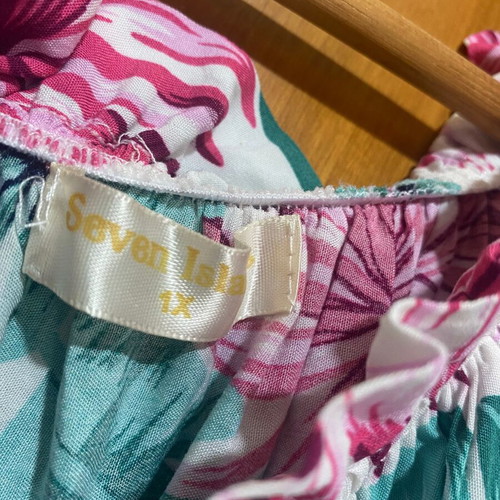 Seven Islands Summer Long Dress L/XL White Printed Rayon Like New