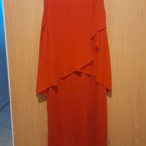 Long elastic dress with sheer top used, red coral