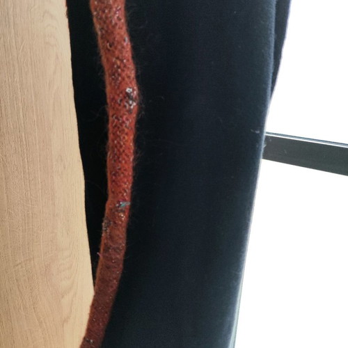Wool scarf used, black with brown metallic details