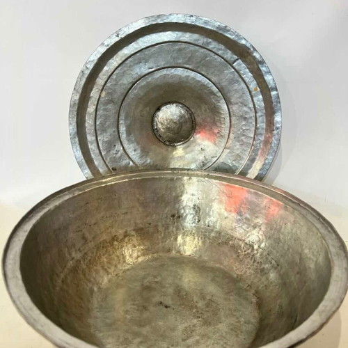 Vintage copper pot with lid 1950, used, 19x36 cm