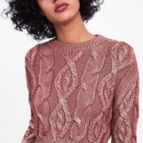Zara Cropped knitted sweater like new with metallic bronze details size M