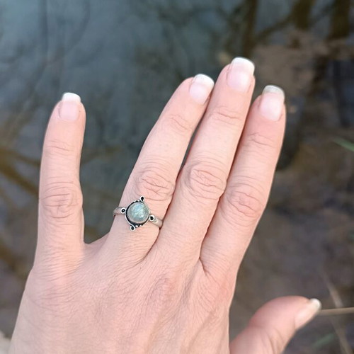 Silver plated ring with labradorite adjustable size and genuine semi-precious stone