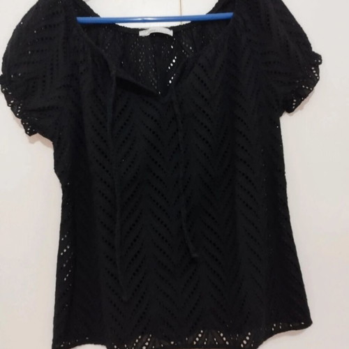 Donna Martha broderie black cotton top new, size L
