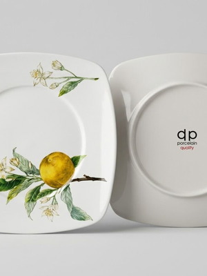 DP Porcelain μεγάλη τετράγωνη πιατέλα σερβιρίσματος με λεμόνι και άνθη