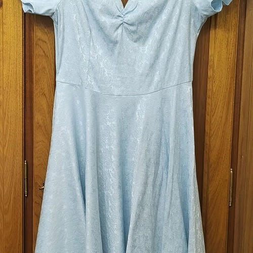 London Boutique Brocade Stretch Dress Blue Like New