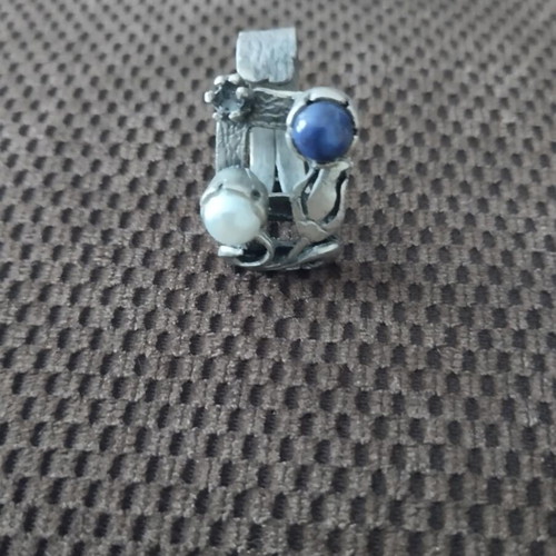 Ring handmade from metal, like new, white and blue