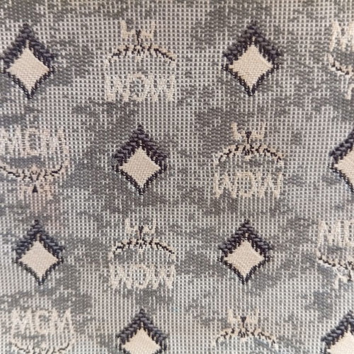 MCM Aren Monogram Jacquard Pouch used, gray charcoal wristlet clutch