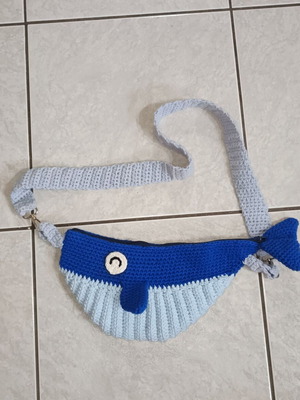 Handmade knitted whale crossbody bag new, blue