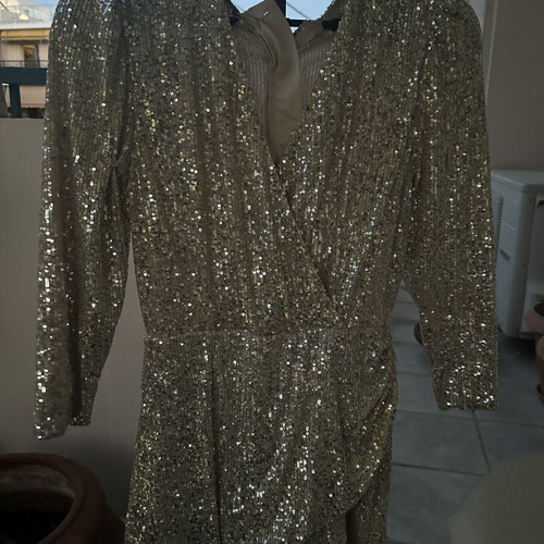 Gold Sequined Dress with Inner Shorts, Excellent Condition, Size 40