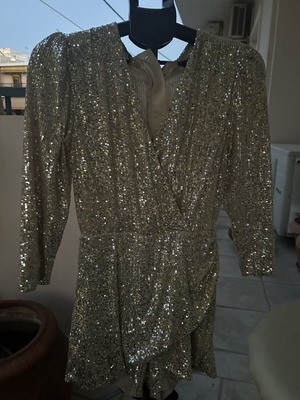 Gold Sequined Dress with Inner Shorts, Excellent Condition, Size 40
