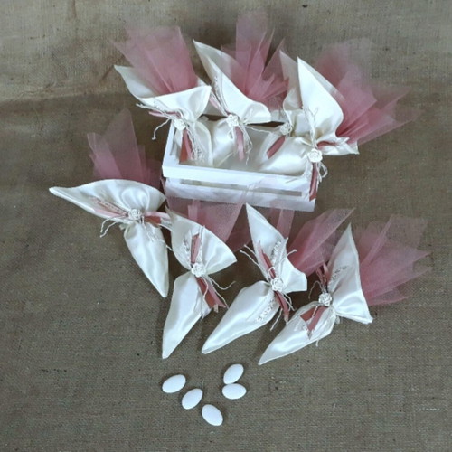Satin pouches for wedding or baptism bomboniere, pack of 100