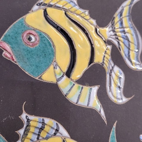 Rushka vintage decorative plate with embossed colorful fish like new