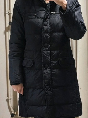 Black long down jacket Read Out size Medium like new