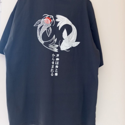 Dark grey synthetic T-shirt with back design, XL