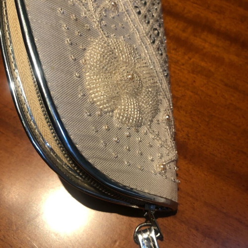 Beaded bag used, white handheld