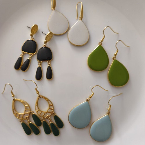 Enamel earrings, white and turquoise
