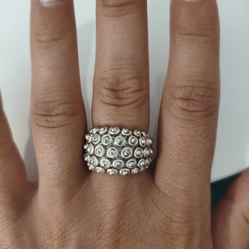 Statement silver ring with embossed truffles used, excellent durability