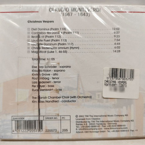 Claudio Monteverdi Christmas Vespers CD new, sealed
