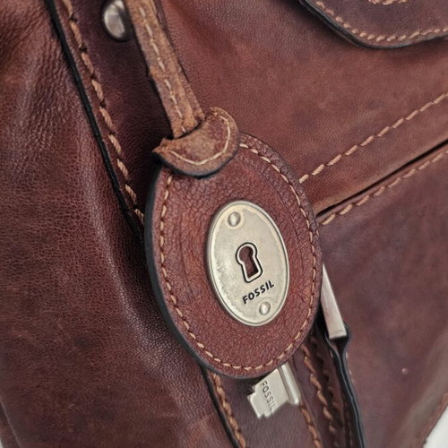 Fossil leather shoulder bag, brown, 37×32 cm