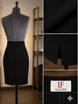 Elastic vintage skirt used, high waist, side slits, size S-M, black