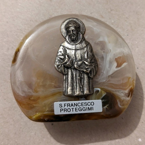Saint Francis stone with silver relief figure like new