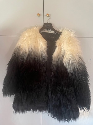 Synthetic fur coat two-tone used, size S