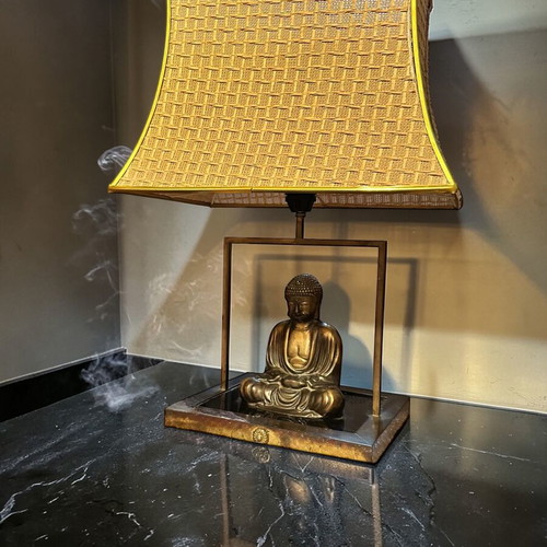 Buddha lamp vintage table lamp with metal base and pagoda shade used