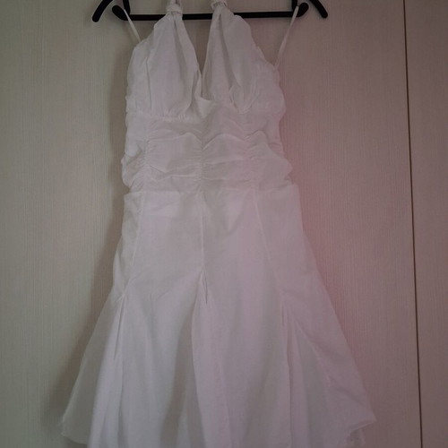 White summer dress holter neck with embroidery, like new, size M