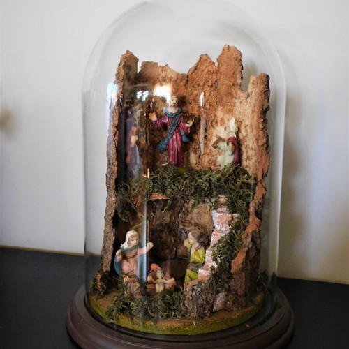 Nativity scene used with domed glass cover Christmas decoration