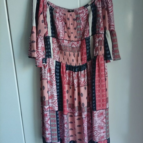 Coco Summer Dress Uk54 Like New, Patchwork Pattern, Bell Sleeves