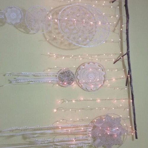 Dreamcatcher handmade with olive wood base and lights