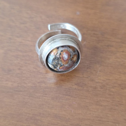 Silver ring with semi-precious stone, adjustable, handmade
